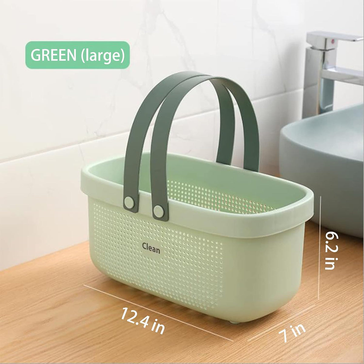 JiatuA Plastic Storage Basket with Handle Portable Shower Caddy Tote Organizer Basket Bin for Bathroom Kitchen Dorm Room Bedroom, Green