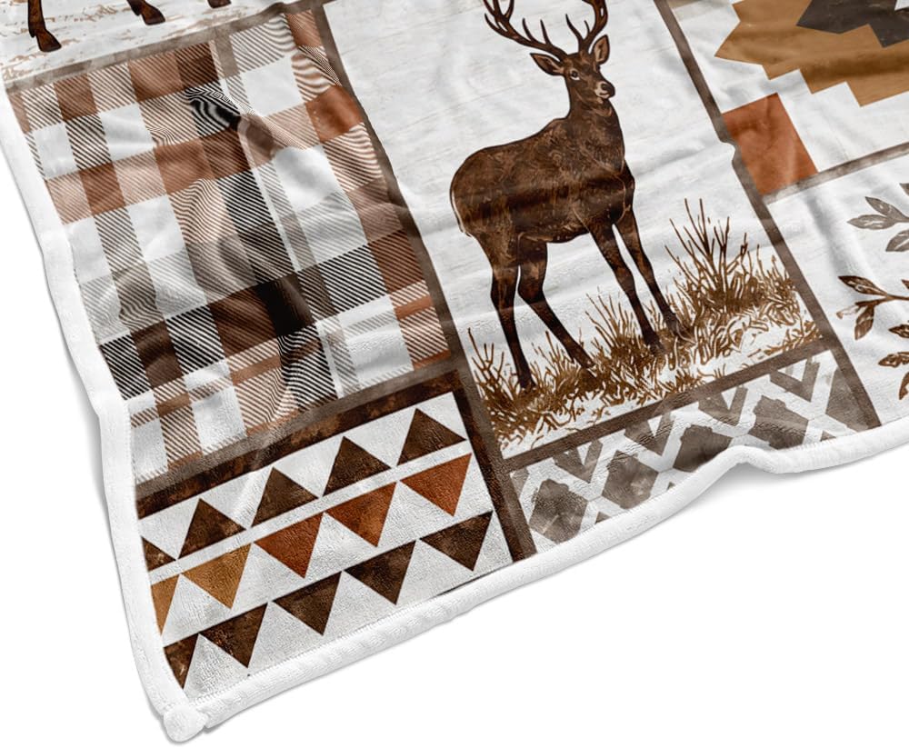 Rustic Cabin Throw Blanket, Bear Deer Moose Patchwork Lodge Home Decor