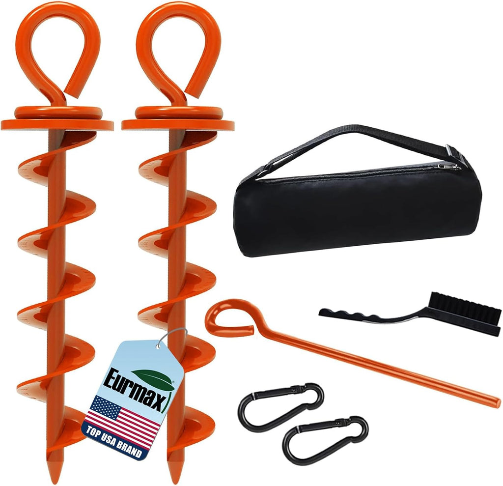 Eurmax USA 2-Pack Heavy Duty Dog Tie Out Stake, No-Tangle In Ground Anchor Runner for Large Dogs up to 210 Lbs - Perfect for Yard, Beach and Camping (Medium,Orange)