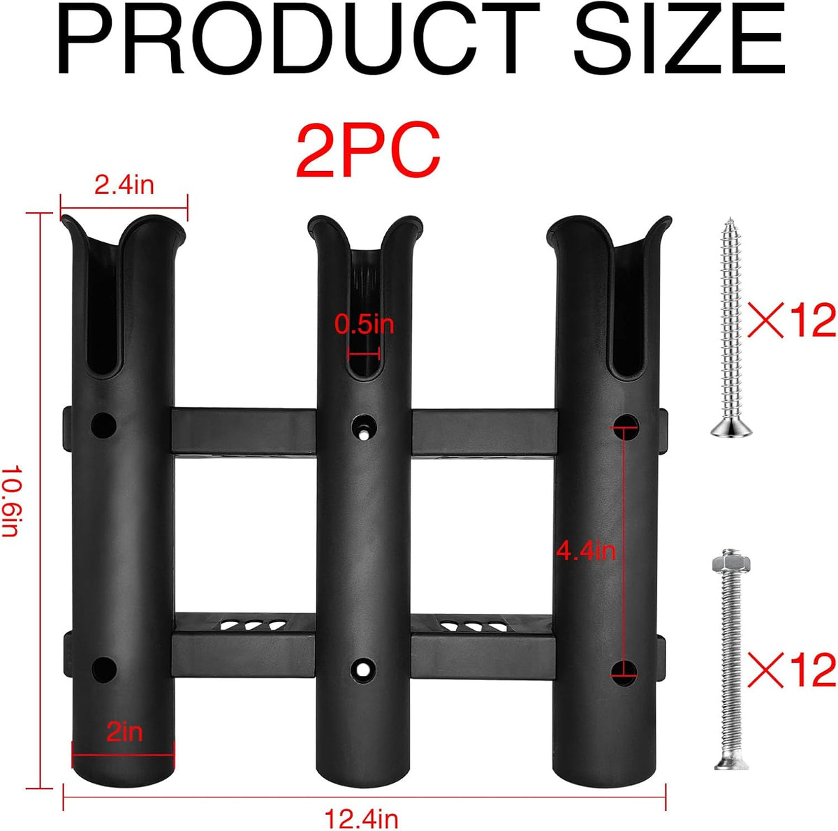 2Pcs Fishing Rod Holder Bracket Tube,3-Pole Side Mount Rod Holder with Screws Portable Boat Rod Rack Tube for Garage Wall Mounted Fishing Boat Golf Cart Cooler ATV Trailer