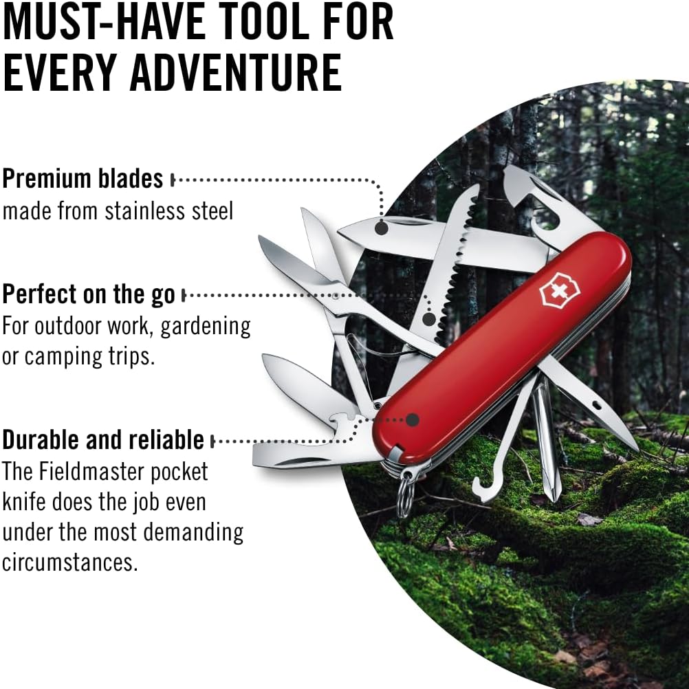 Victorinox Fieldmaster Swiss Army, 15 Function Pocket Knife, Red