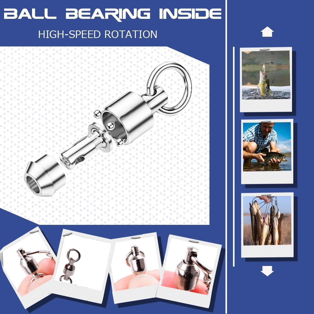 AMYSPORTS High Strength Snap Swivel Stainless Split Rings Fishing Swivel Freshwater Ball Bearing Swivels Fishing Saltwater, 25pcs, 30lbs