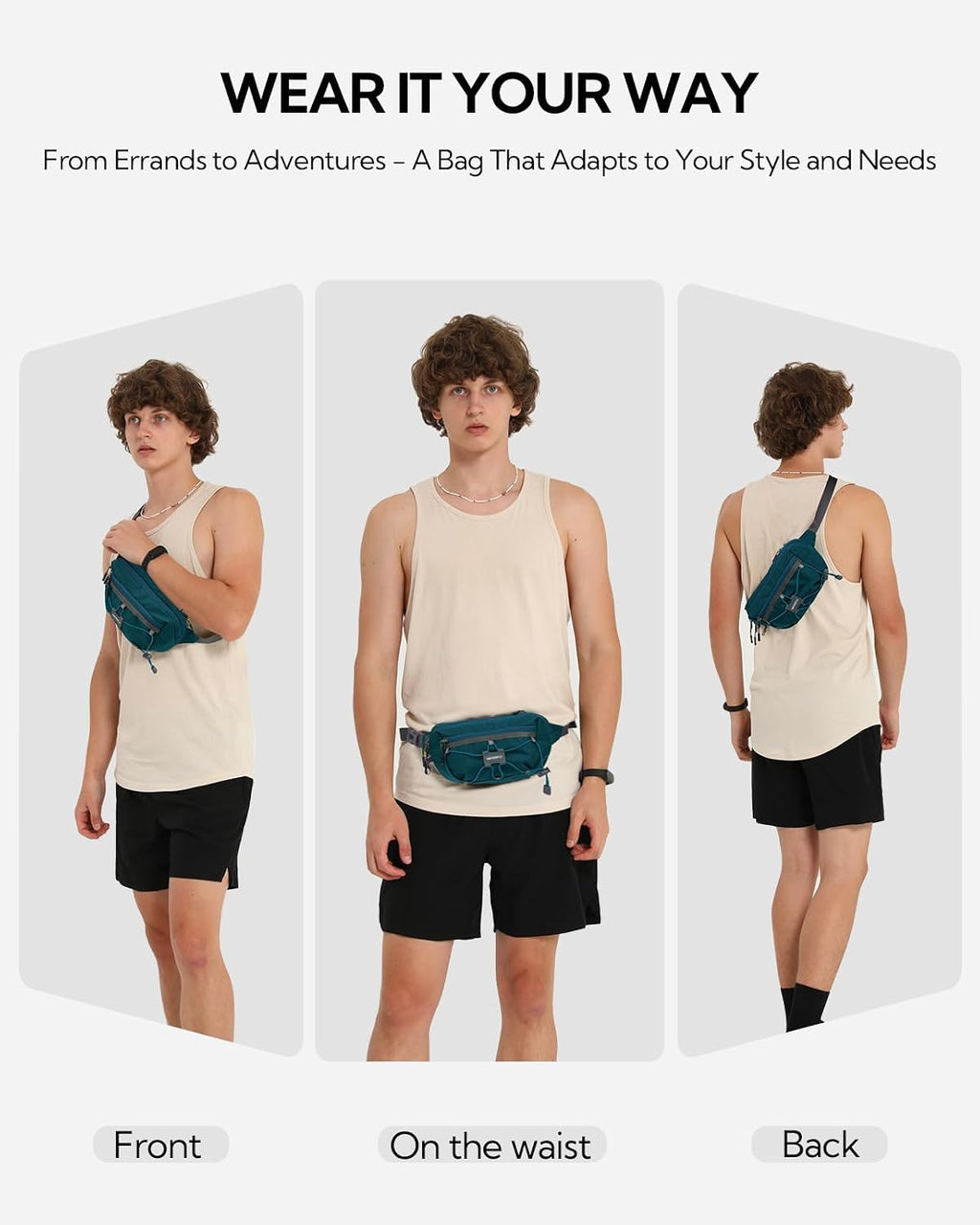 WATERFLY Small Fanny Pack RFID Blocking Travel Hiking Crossbody Waist Bag