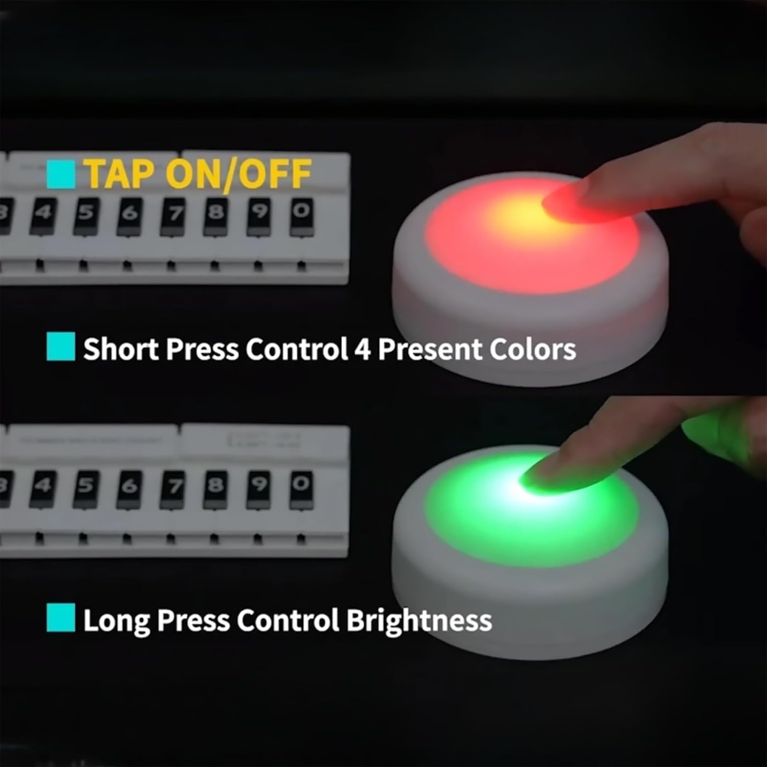 Push Lights with Remote 6-Piece Battery-Powered LED Hockey Puck Lights, Wireless Under-Cabinet & Baseboard Illumination, Dimmable & Color-Changing (6 Pack White, Color)