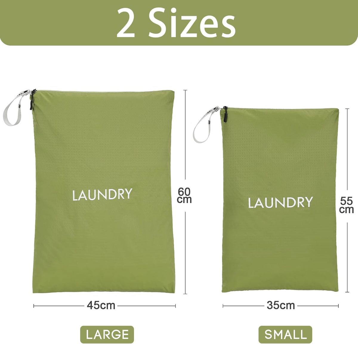 WiseBoy 2-Pack Laundry Bags, Travel Dirty Clothes Bag Zippered with Handle