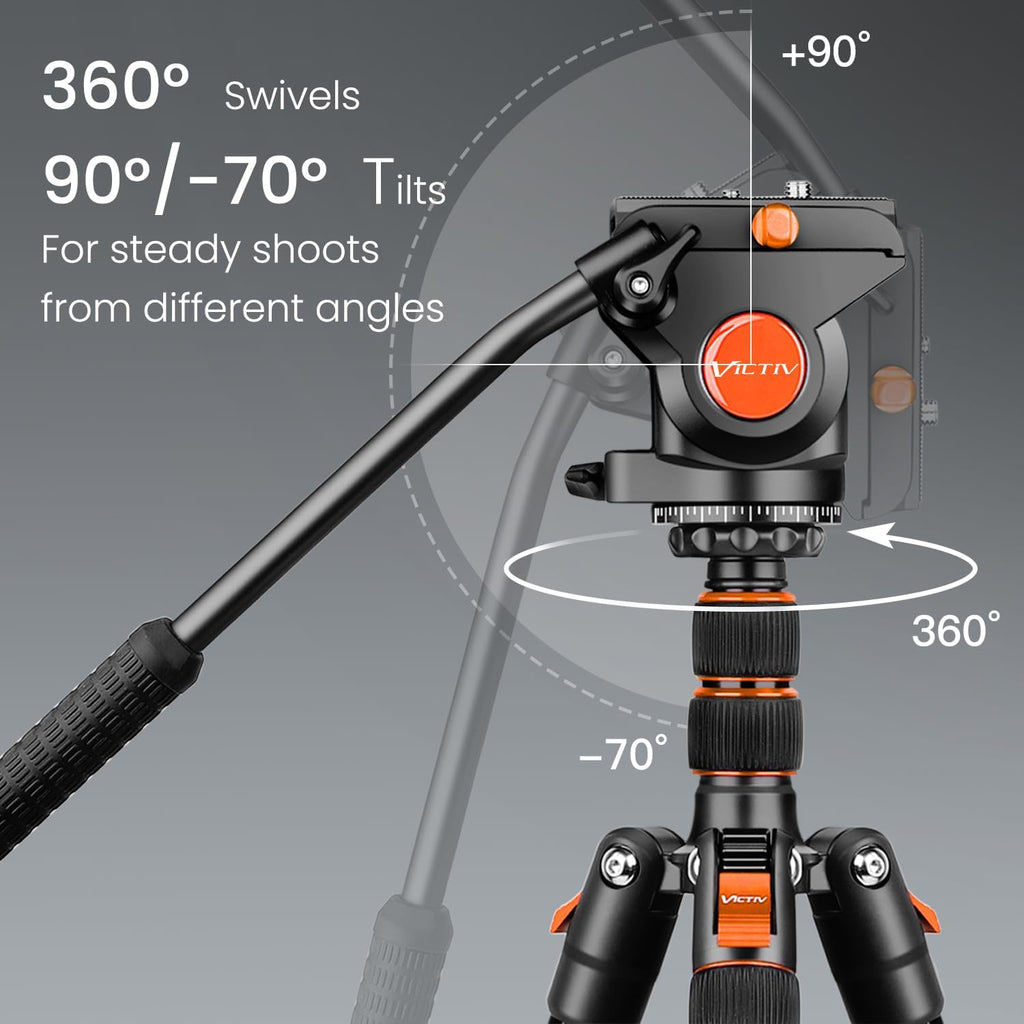 Victiv 72" Video Camera Tripod, Heavy Duty Fluid Head Tripod with Carry Bag