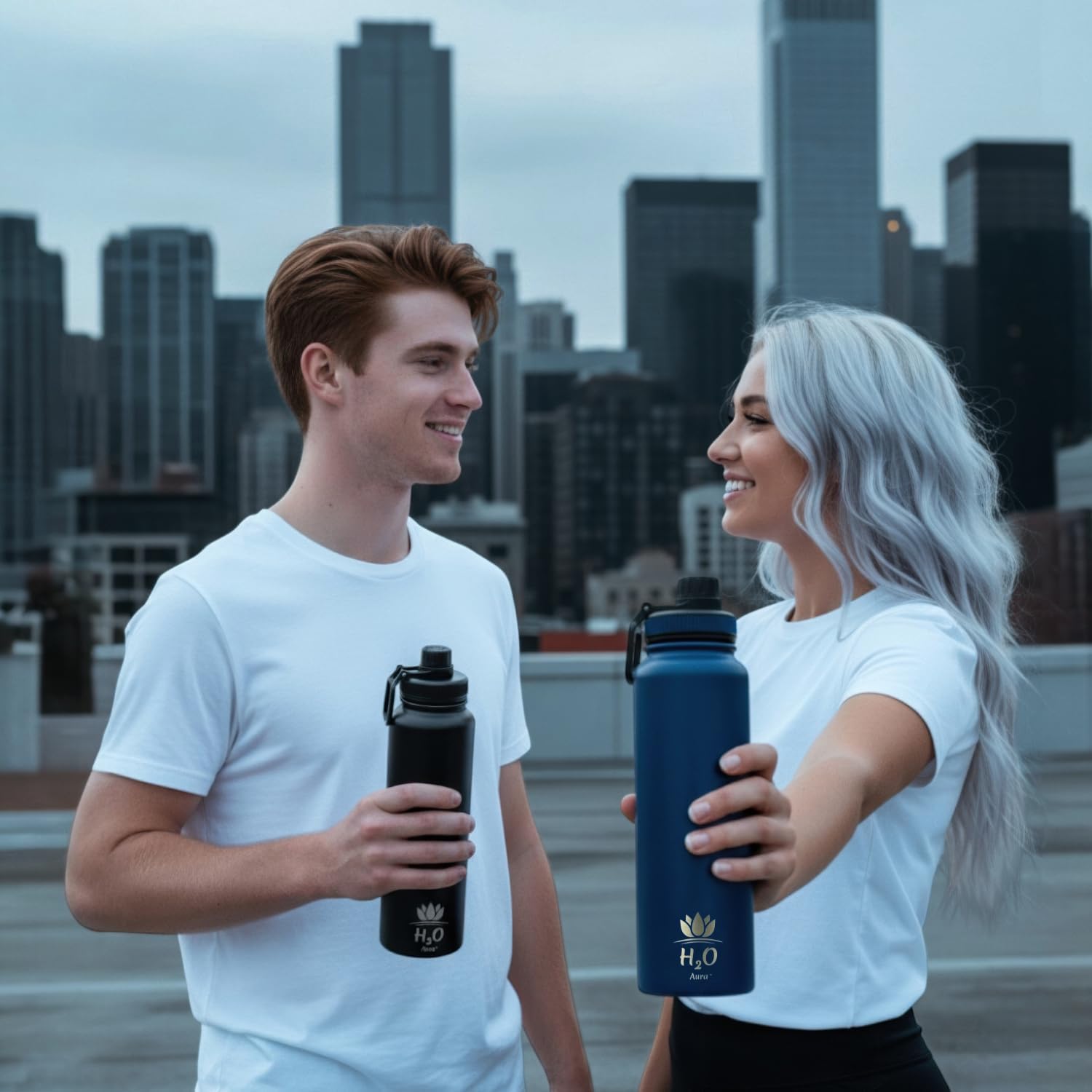 Premium 1 Liter Water Bottle (33.8 oz) with Carrying Case & Strap - Double Wall Vacuum Insulated Stainless Steel Water Bottle - Leakproof Lid, Wide Mouth, BPA-Free, Removable Strainer – Black