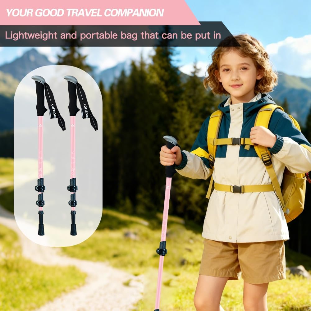 Hiking Trekking Poles for Kids, 2 Pack Anti Shock, Adjustable, Collapsible Hiking Poles for Trekking or Walking, Lightweight Aluminum Sticks