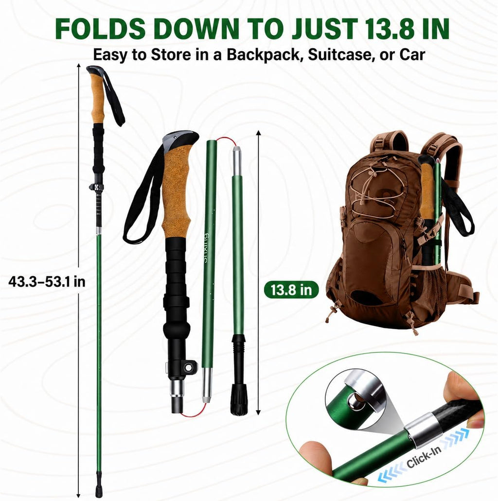 Folding Trekking Poles, Compact 13.8-Inch Hiking Poles 2-Pack