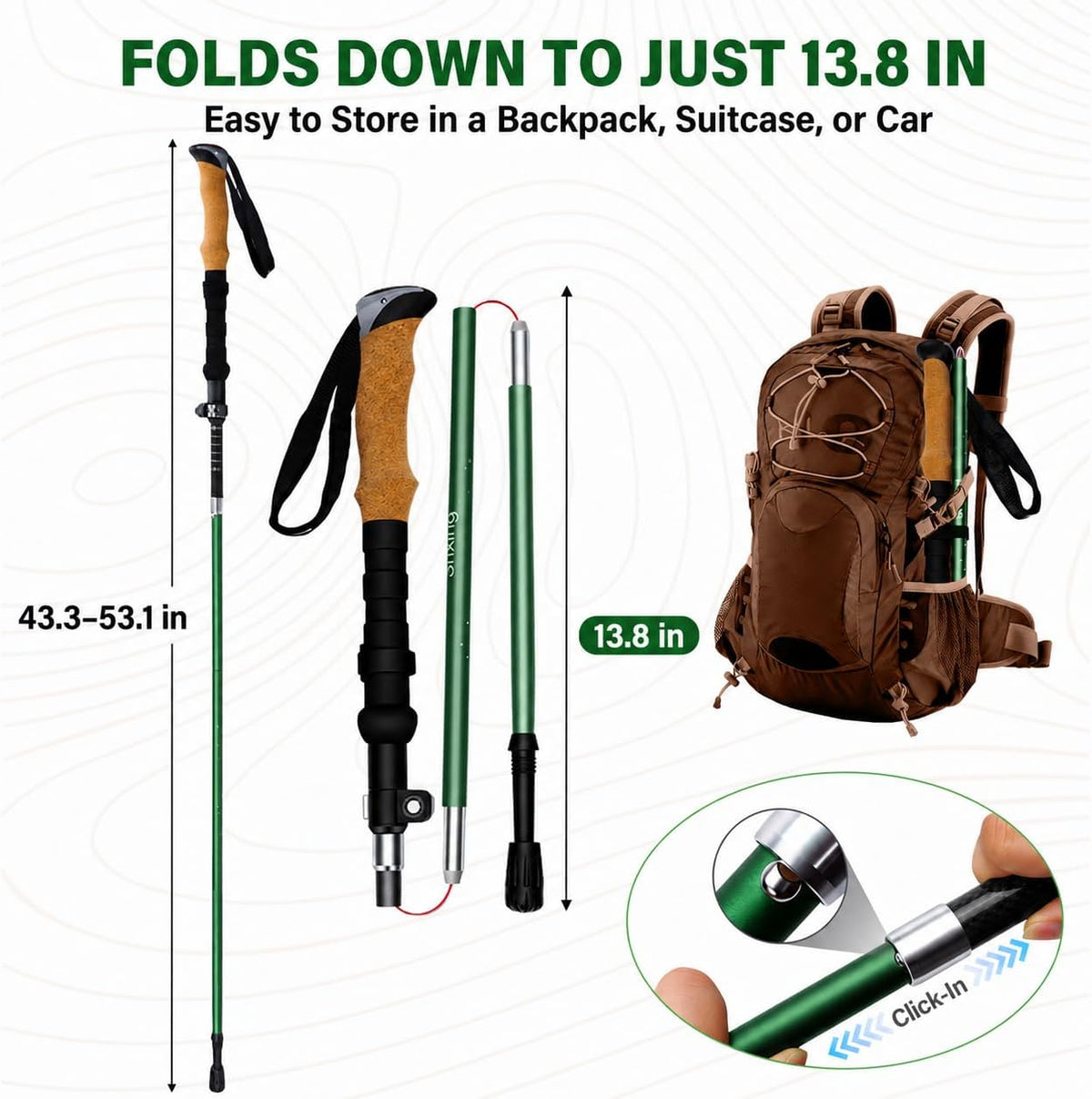 Folding Trekking Poles, Compact 13.8-Inch Hiking Poles 2-Pack