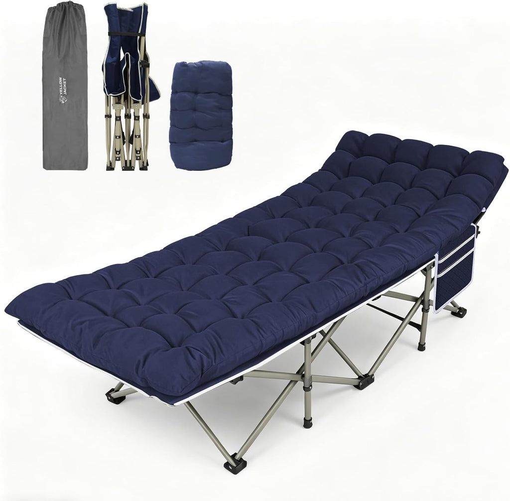 YELLOW JACKET Camping Cot,Folding Camping Cot Bed for Adults Upgraded 32" Wide Sleeping 1200D Double Layer Oxford Portable Folding Outdoor Cots for Camping Home Office Nap Beach Travel