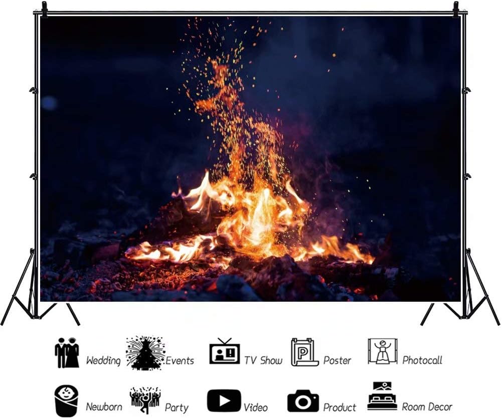 shensu Burning Firewoods Photography Backdrops 7x5ft Vinyl Outdoor Night Campfire Flaming Timber Travel Barbeques Party Events Photography Background Kids Adults Portrait Photo Studio Props
