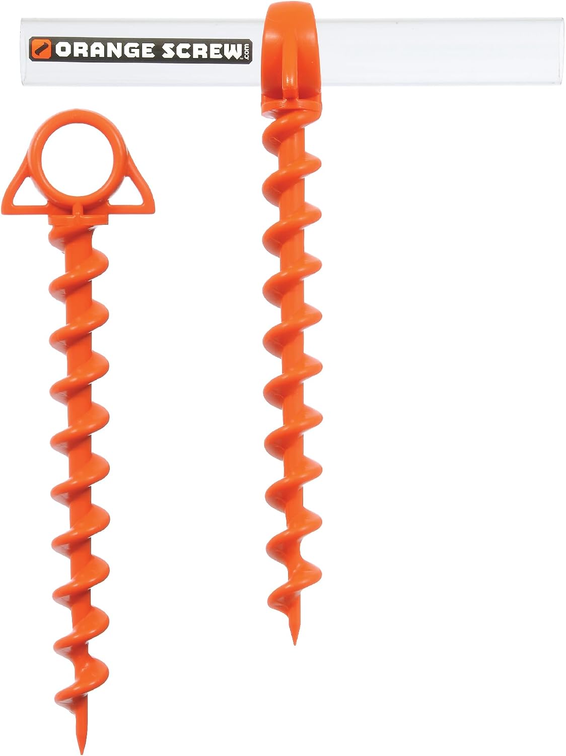 Orange Screw Ultimate Ground Anchors: Heavy Duty Screw-in Tent Stakes for High Wind, Sand, Canopies, and Camping - Made in USA, 100% Recycled, Included T-Grip Tool - (Large, 2 Pack)