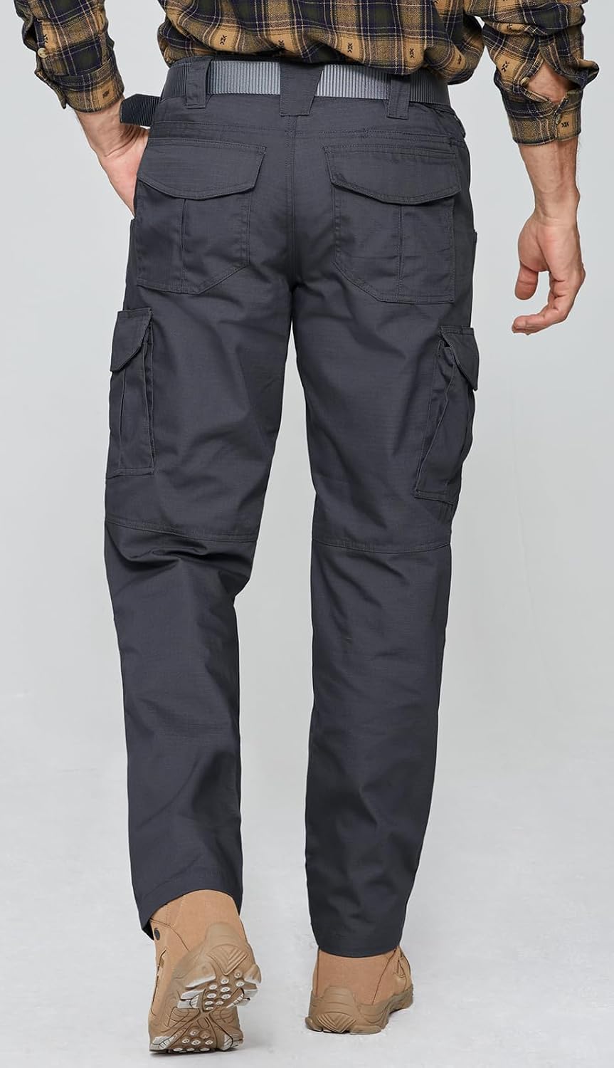 SPOSULEI Mens Tactical Pants Ripstop Cargo Work Pants with 9 Pockets Water Resistant Breathable Hiking Construction Pants