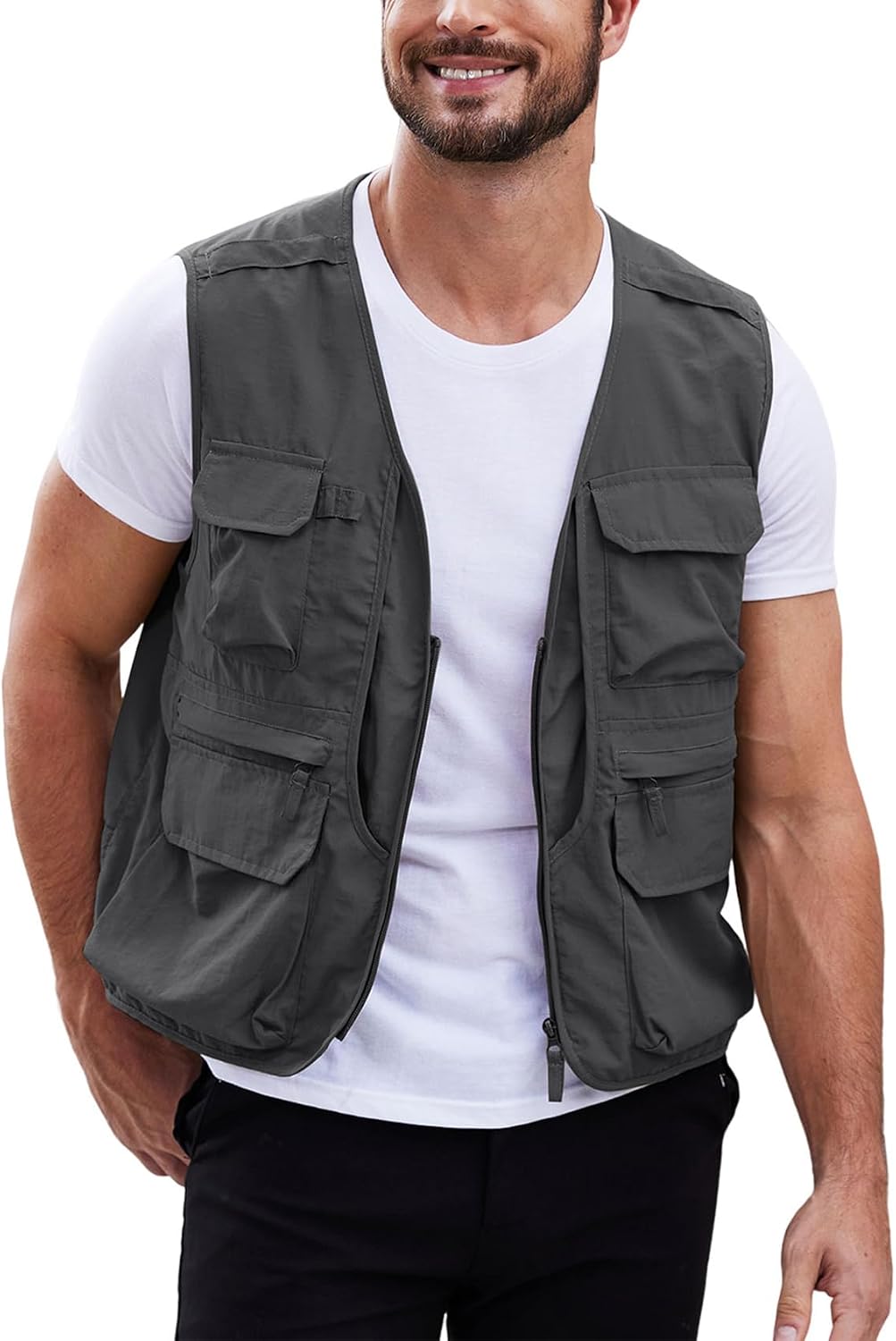 Gihuo Mens Fishing vest for Safari Utility Cargo with Pockets