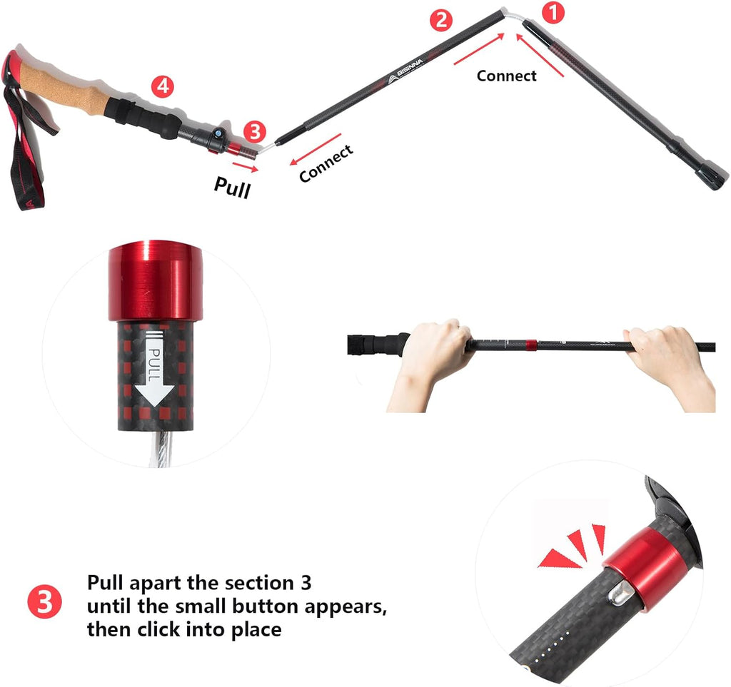 BISINNA Carbon Fiber Trekking Poles Collapsible Hiking Poles 2PC