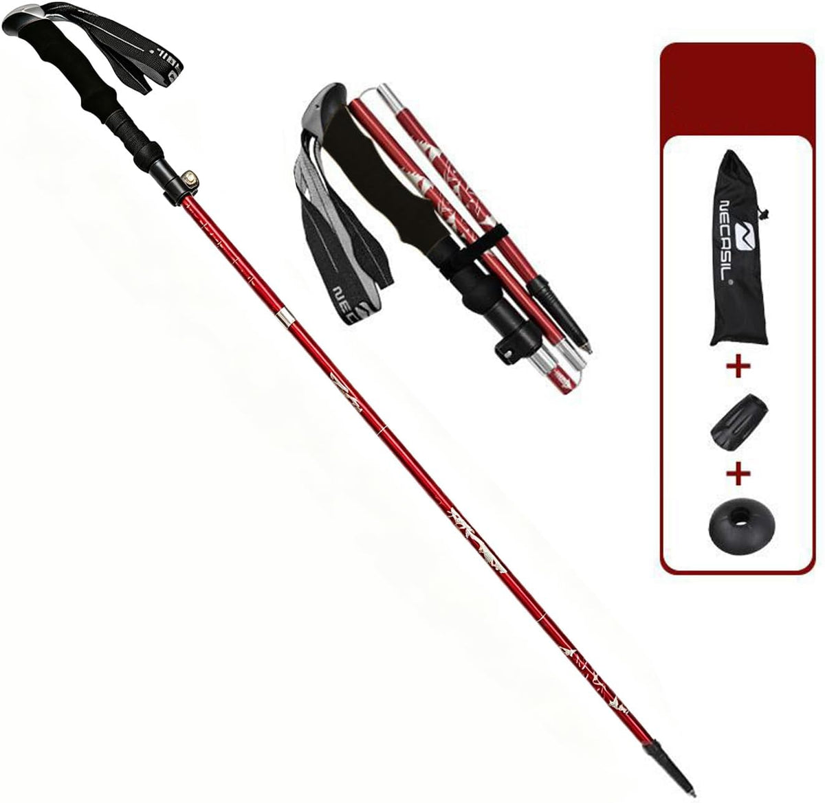 Outdoor Trekking Poles, Aviation Aluminum, 5-Section Collapsible, Adjustable 37-54 in, Lightweight with Tungsten Steel Tip