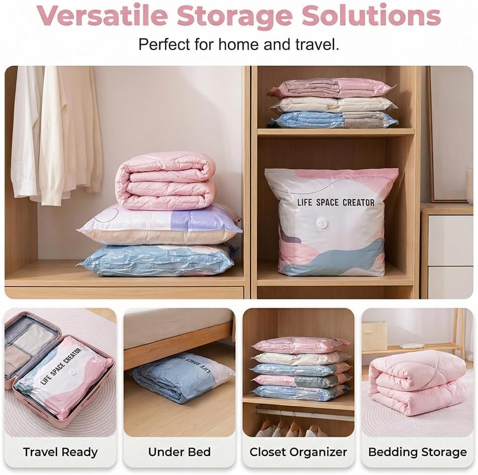 No-Pump Vacuum Storage Bags 2026 Cube Compression Space Saver Bags - Upgrade Large Storage Compression Bags No-Pump 3D Vacuum Storage Bags for Clothes, Comforters, Blankets (31 * 39in-3ps)