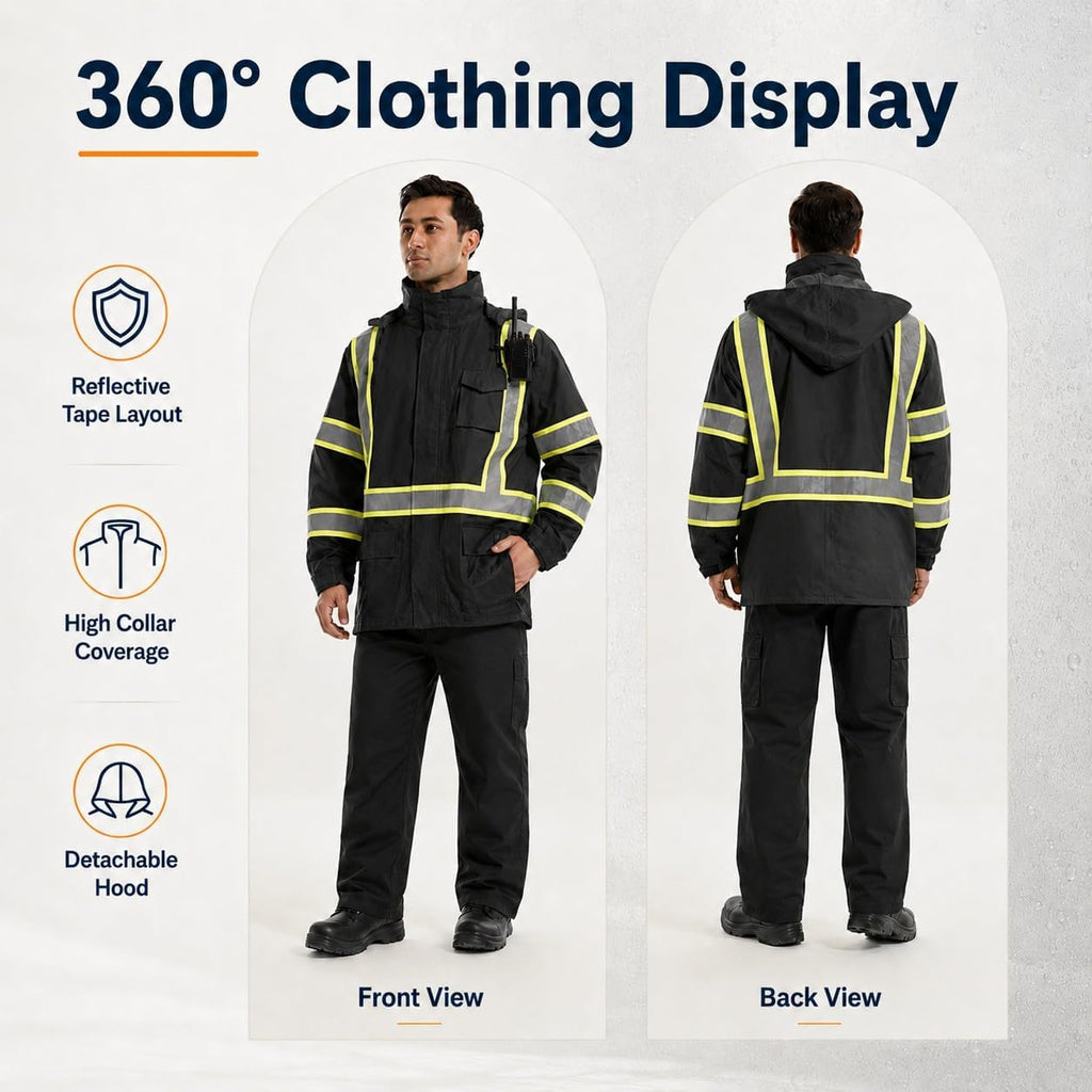 SKSAFETY Hi Vis Safety Rain Jacket for Men, Construction Work Rain Gear Heavy Duty Class 3 Rain Coat Waterproof Lightweight