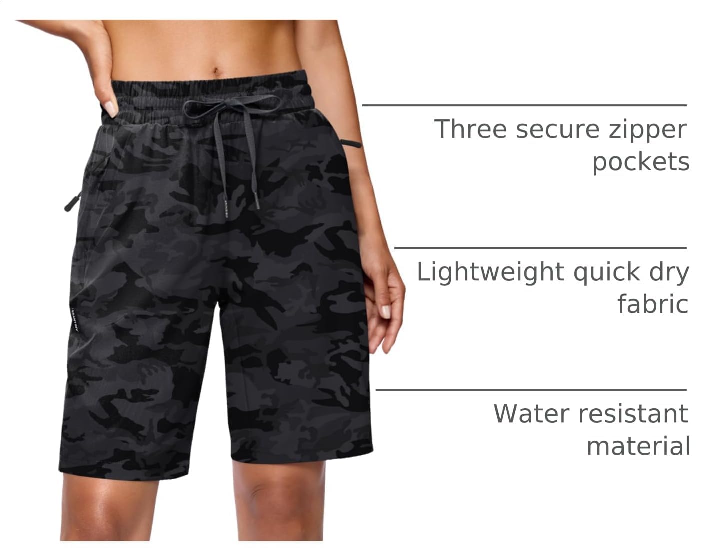 SANTINY Women's 7''/ 9'' Hiking Shorts with 3 Zipper Pockets Athletic Shorts