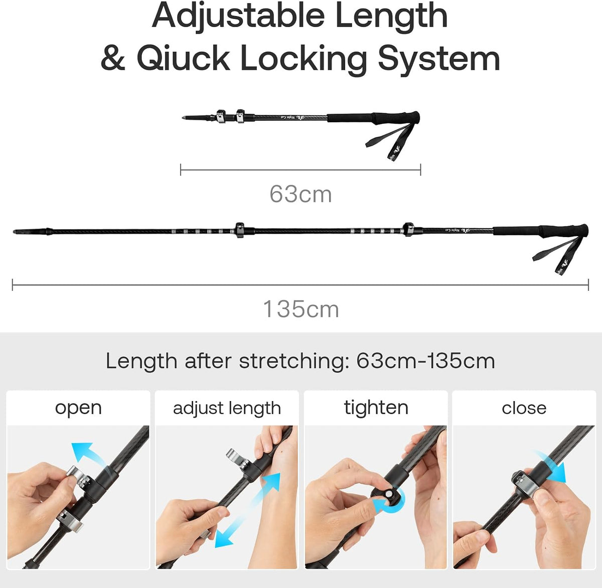 Night Cat Collapsible Trekking Pole: Lightweight Hiking Stick 1 Pack 2 Packs Adjustable Walking Pole for Backpacking Climbing