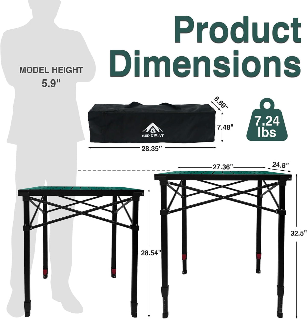 Portable Folding Camping Table Lightweight with Adjustable Height