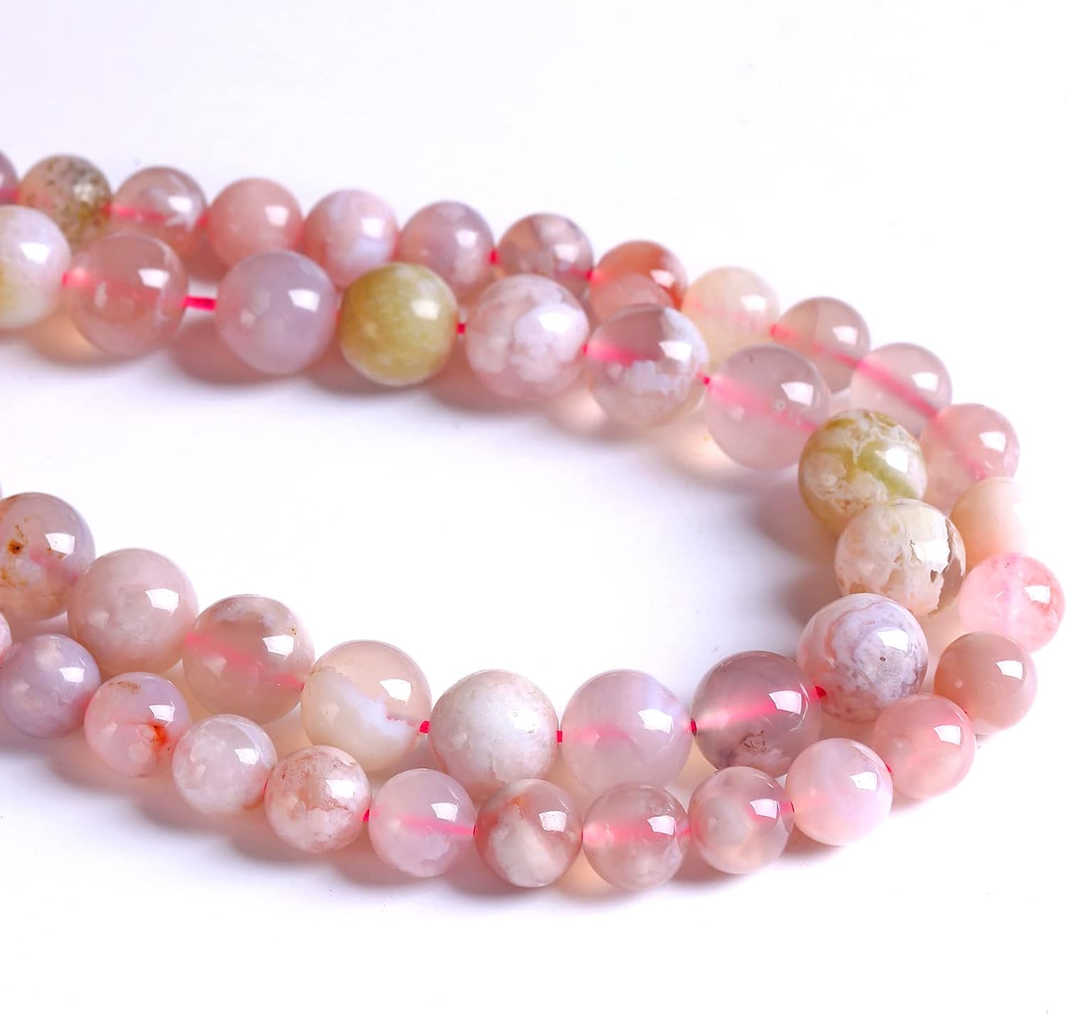8MM 45PCS Natural Sakura Agate Gemstone Crystal Beads for Jewelry Making DIY Bracelet