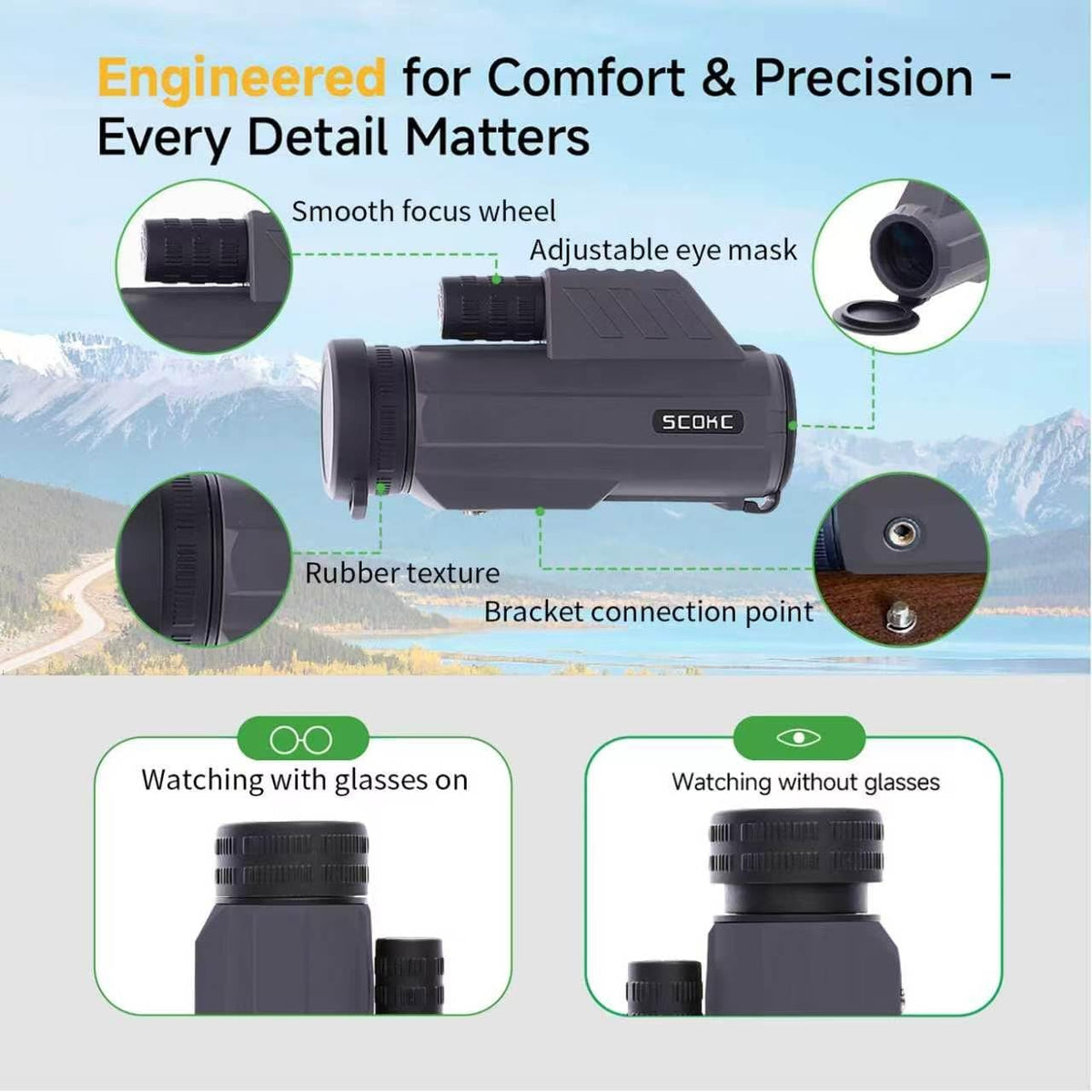 12x32 Monocular Telescope,Compact Waterproof Fogproof for Bird Watching