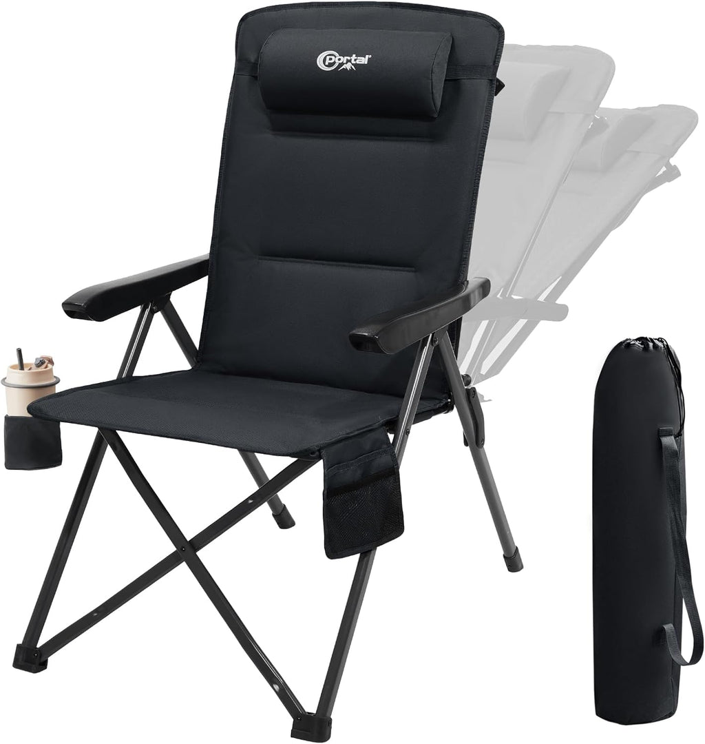 Portal Reclining Camping Chair with Adjustable Back, Black