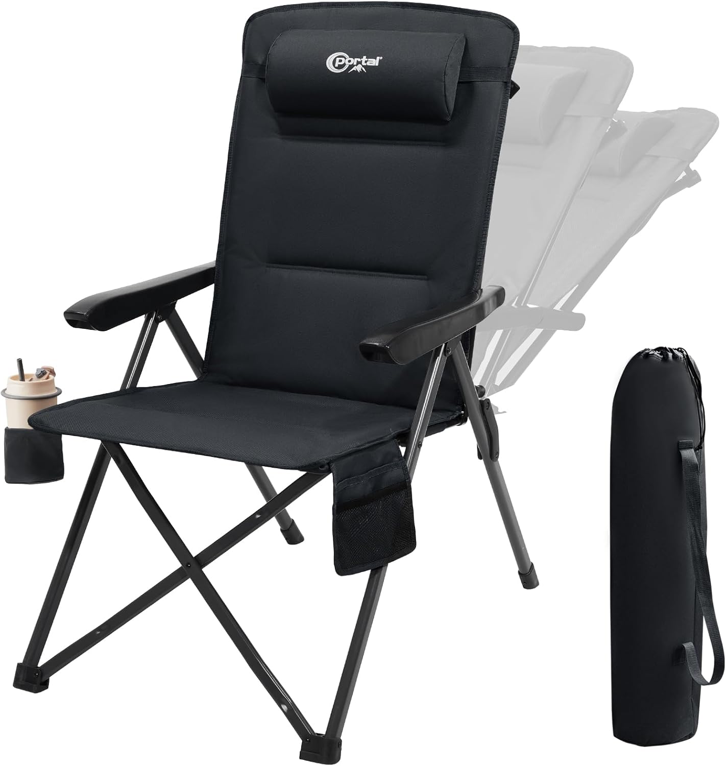 Portal Reclining Camping Chair with Adjustable Back, Black