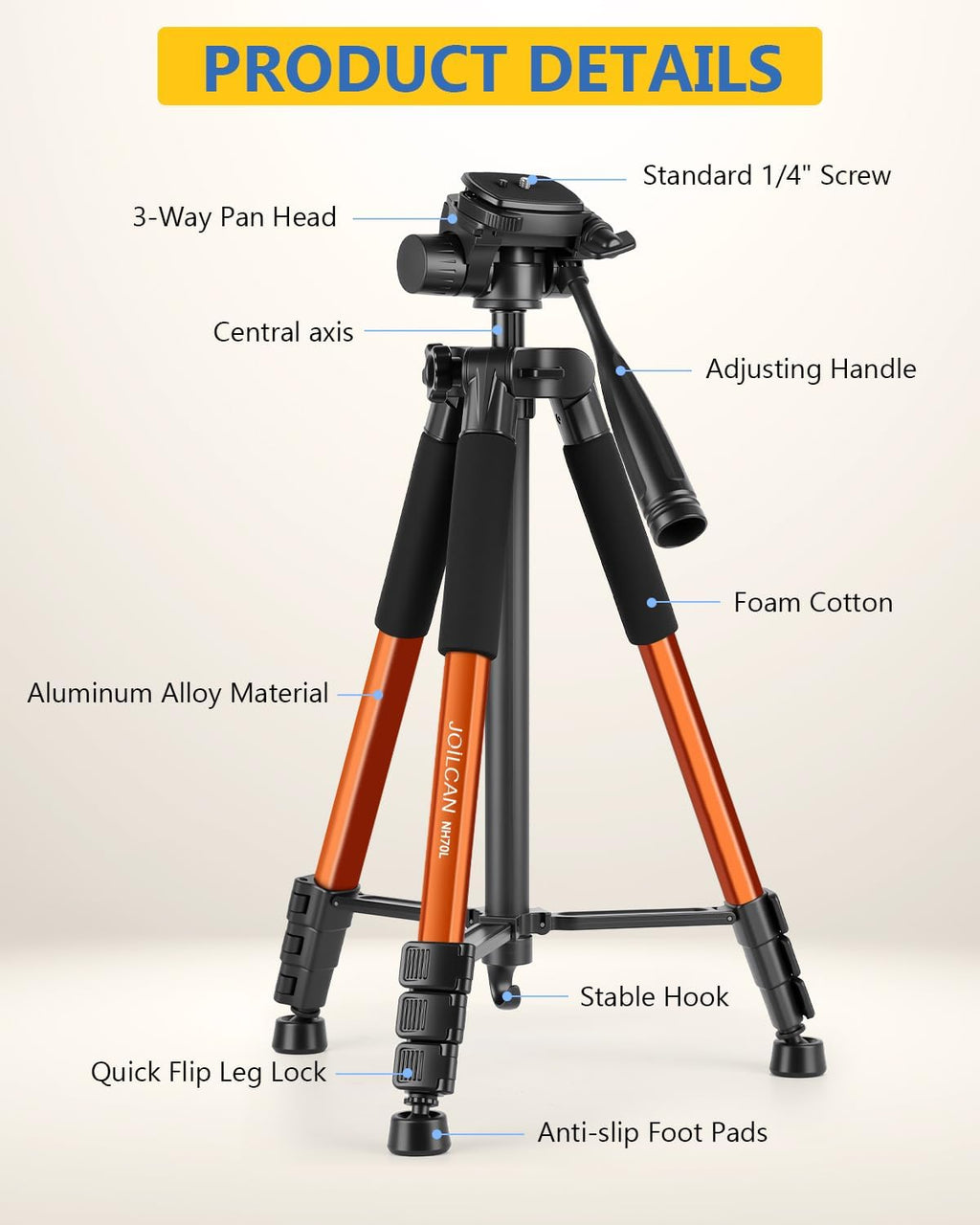 JOILCAN 67" Phone iPad Tripod, Professional Camera Tripod