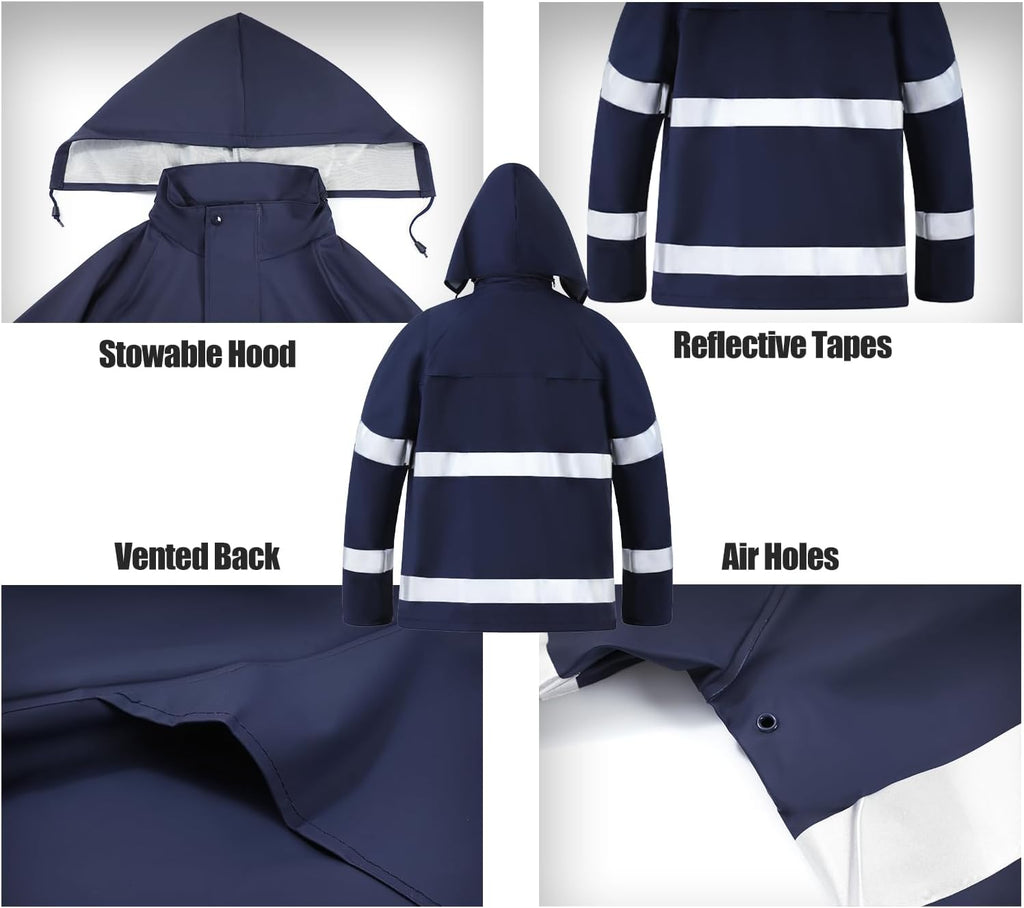 RainRider Rain Suits for Men Women Waterproof Reflective Rain Coat Bib Pants for Safety Heavy Duty Rain Gear Fishing