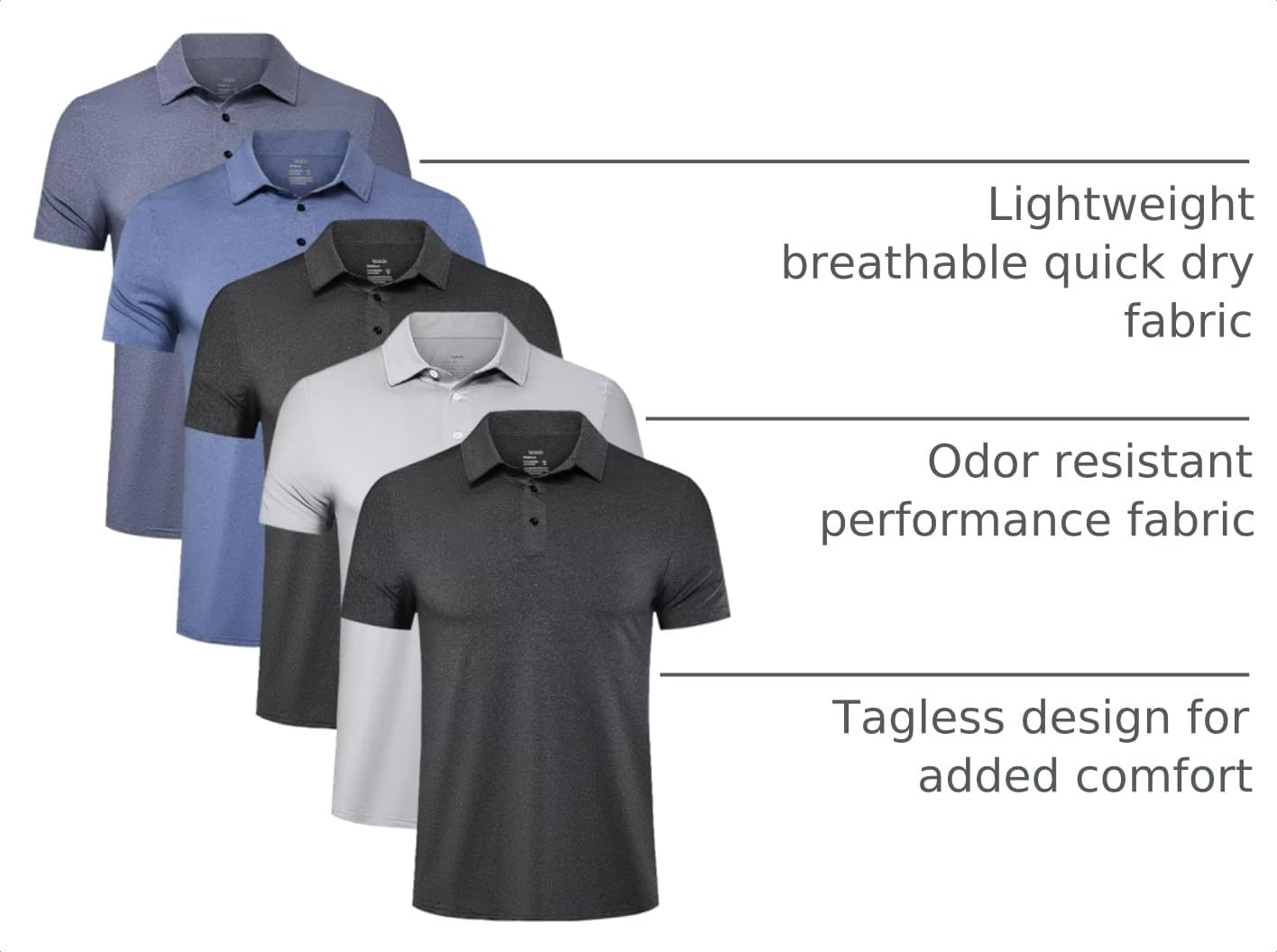 5 Pack Men's Polo Shirts Short Sleeve Golf T Shirt Performance Casual