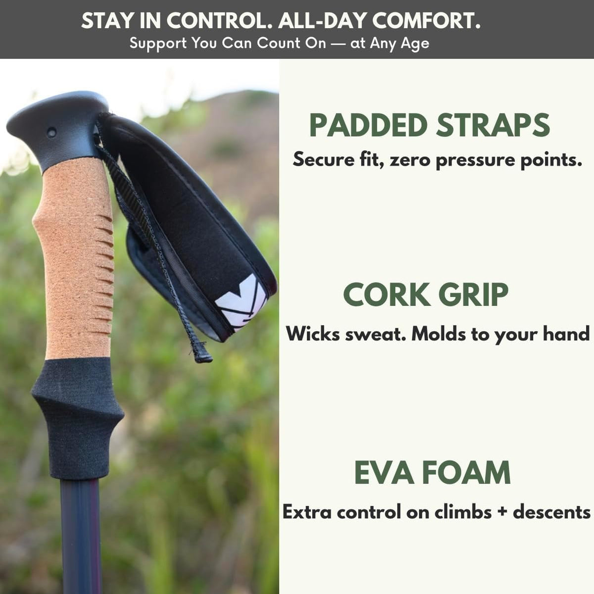 Outsura Trekking Poles for Hiking Collapsible Lightweight Aircraft Graded Aluminum Hiking Poles with Cork Grip & Quick Lock, Pair of 2 Walking Sticks for Seniors Trail & Backpacking