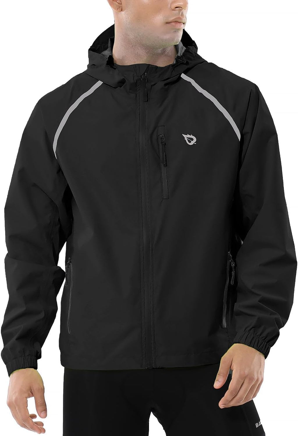 baleaf Men's Rain Jacket Waterproof Hood Lightweight Reflective Packable