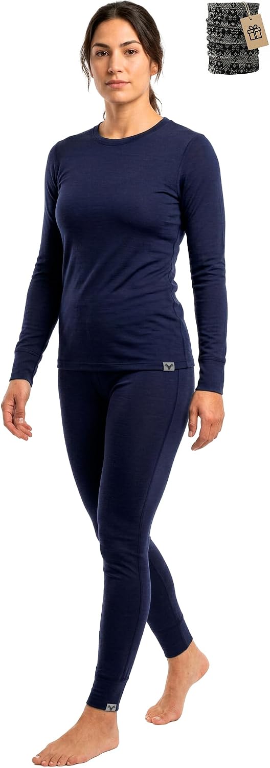 100% Merino Wool Base Layer Set Women - Thermal Underwear Long Johns PJs