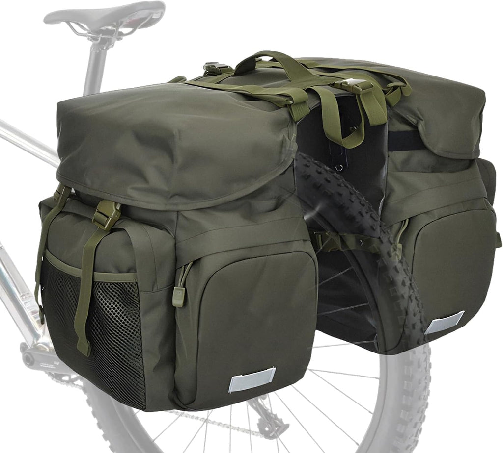 Large Saddle Bags for Bike Rear Rack,Waterproof 50L Panniers Bike Bags for Bicycles/MTB/E-Bike,Bike Trunk Bag With Reflective Stripes,Support for Width Less Than 7 Inches Bike (Army Green,50L)