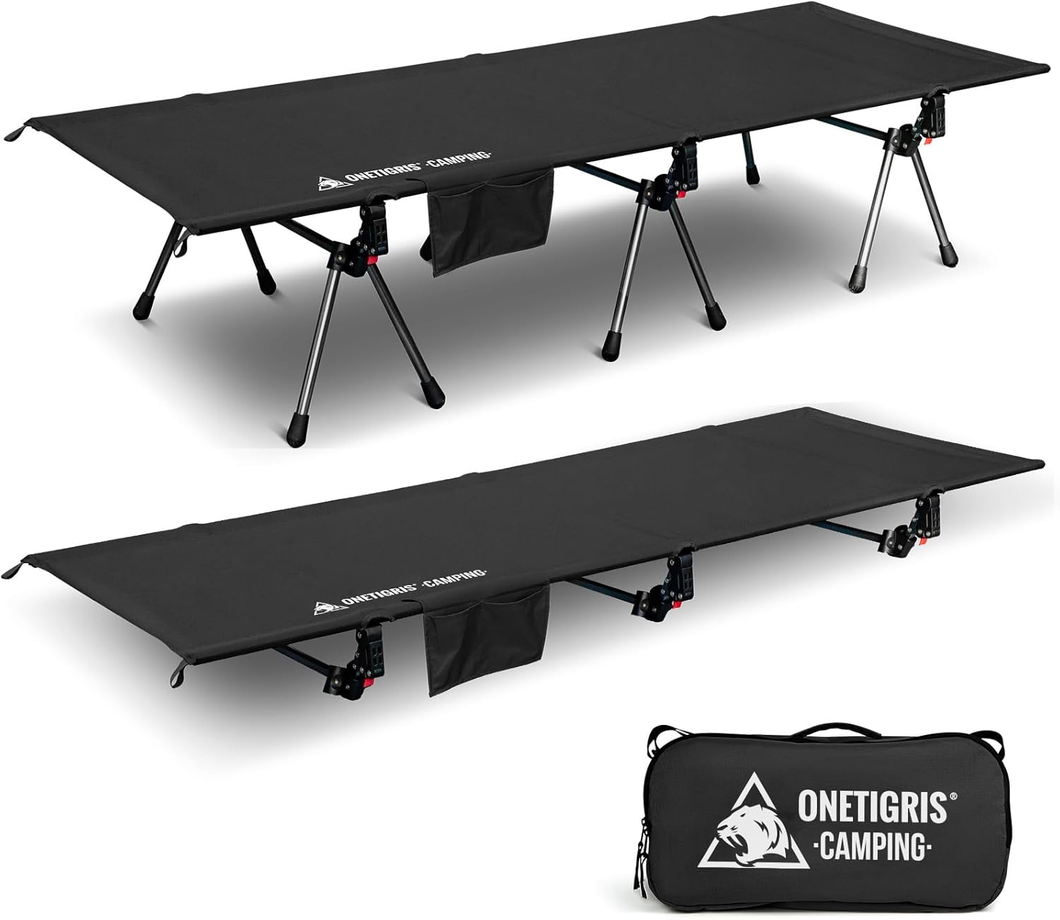 ONETIGRIS SUPRANUBIS Camping Cot, Height Adjustable with Cot Leg Extenders, Strong Support 330lbs, Lightweight Comfortable Folding Bed for Camping, Hiking, Travel, Truck, Beach, Office Nap