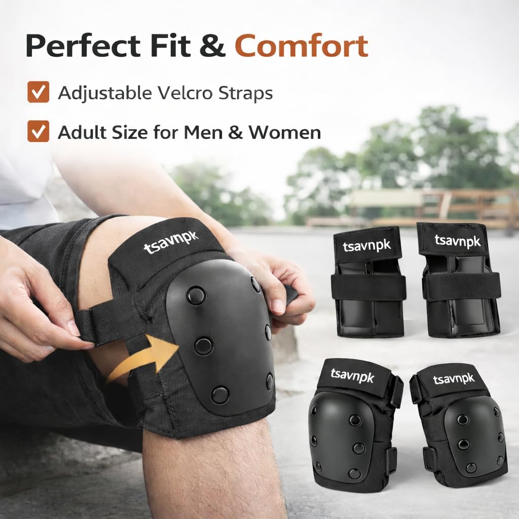 Adult Knee and Elbow Pads Set with Wrist Guards,Protective Gear for Skating
