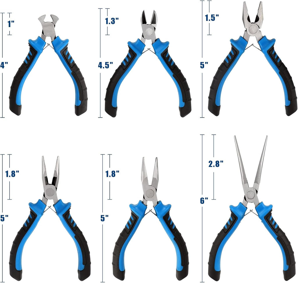 COMOWARE 6-Piece Mini Pliers Set, Multi-Function Precision Tools with Needle, Bent & Cutting Tips for Electronics, DIY & Crafting