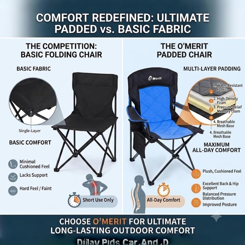 EMERIT 2-Pack Folding Camping Chair, Diamond-Quilted & Adjustable Armrest