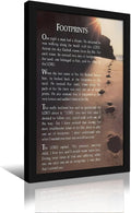 Footprints in the Sand Religious Canvas Wall Art Posters, Inspirational Beach Sunset Poem Print Poster (Black Framed 20x30inch, Footprints(7))