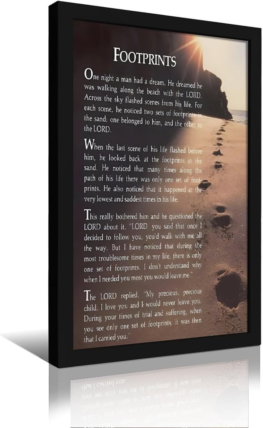 Footprints in the Sand Religious Canvas Wall Art Posters, Inspirational Beach Sunset Poem Print Poster (Black Framed 20x30inch, Footprints(7))
