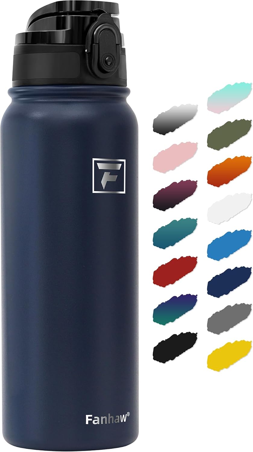 Fanhaw 20oz Insulated Water Bottle with Anti-dust Chug Lid, Navy Blue