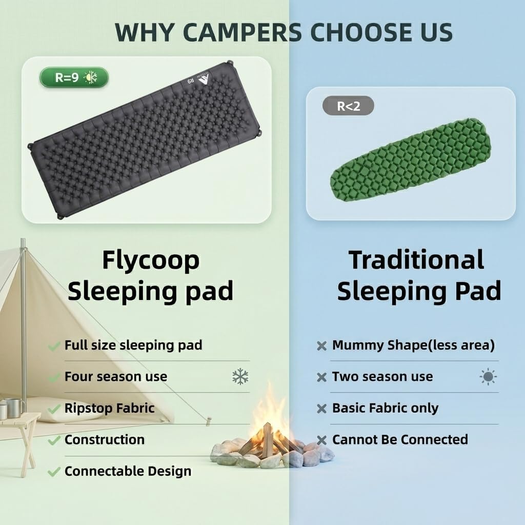 Camping Sleeping Pad, SGS Certified 9.0 R-Value 4" Thick Inflatable Camping Mattress Ultralight Insulated Sleeping Pad for Tent, Car Camping, Truck Bed & All Season Outdoor Use