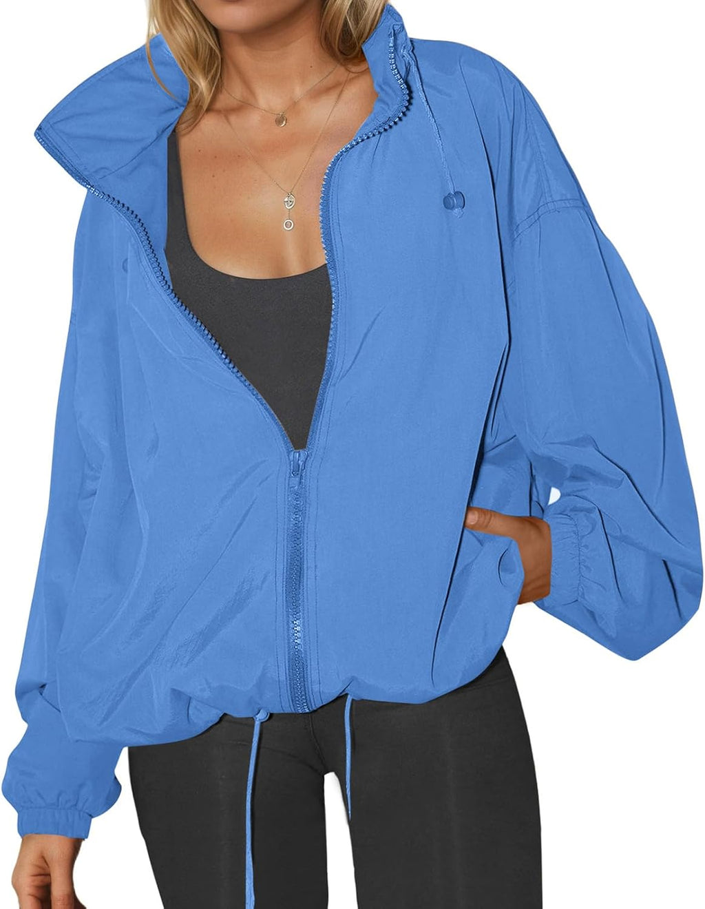 Yousify Womens Waterproof Rain Jackets Lightweight Zip Up Raincoat Outdoor Hiking Hooded Windbreaker with Pocket