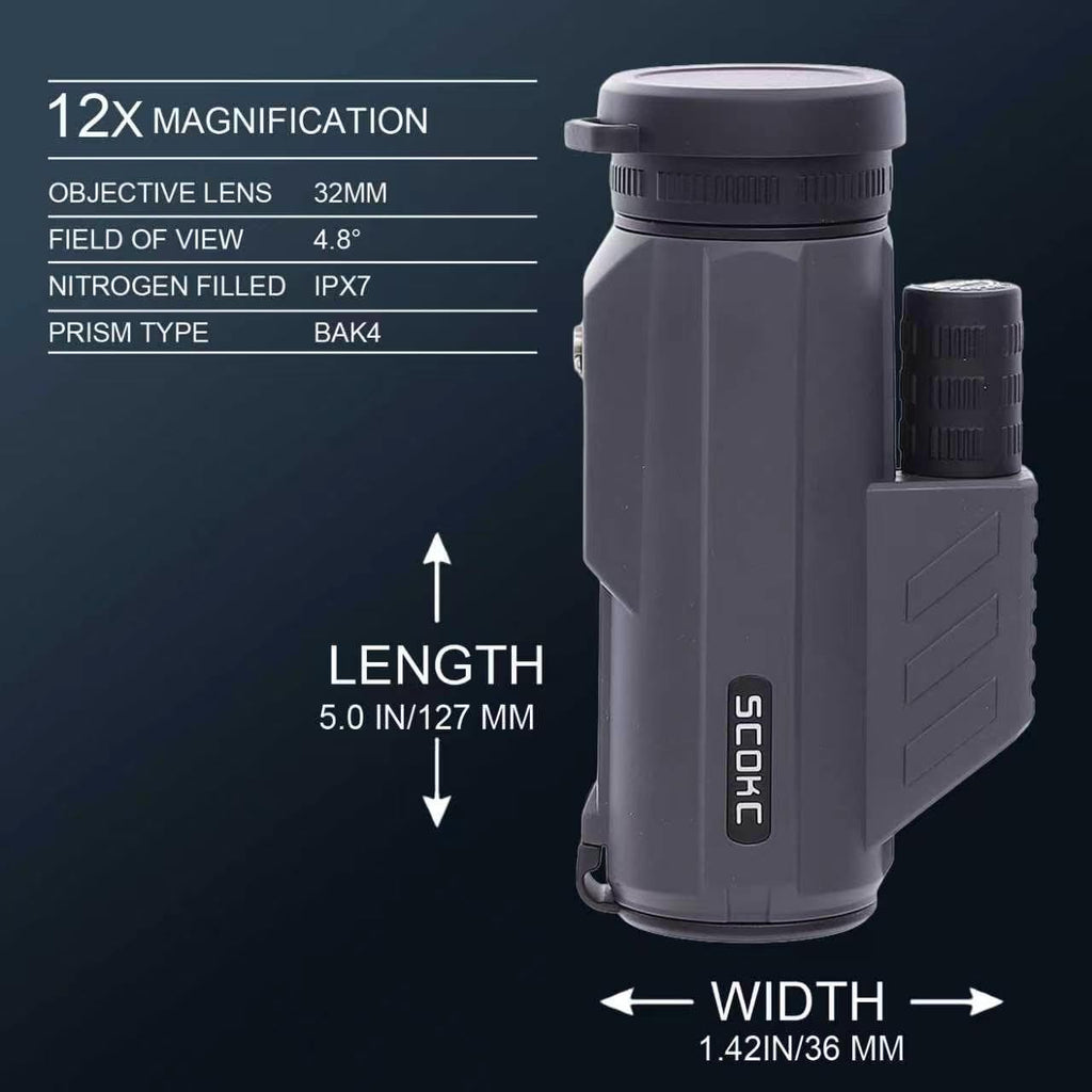 12x32 Monocular Telescope,Compact Waterproof Fogproof for Bird Watching