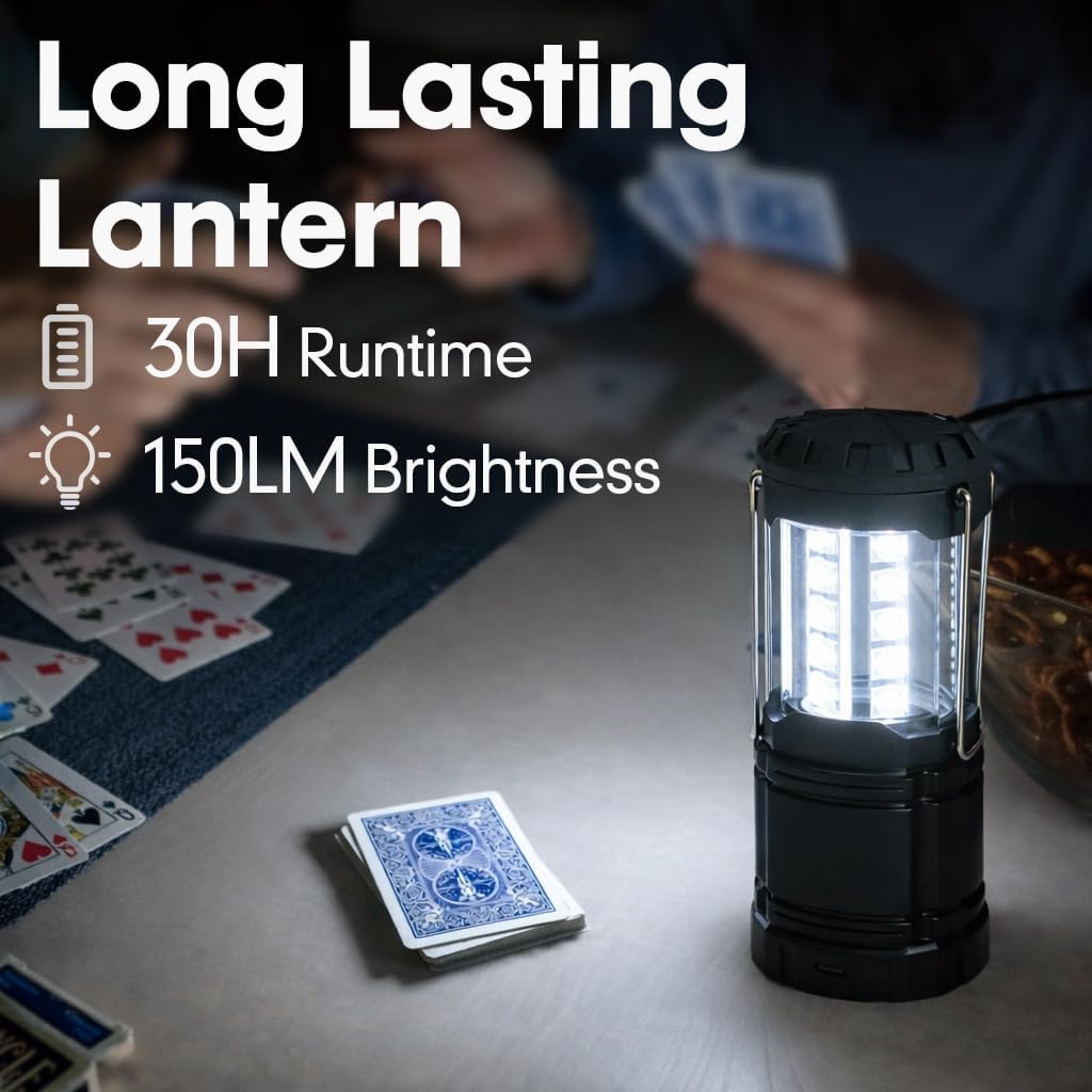 4 Pack Rechargeable Emergency Lanterns for Power Outages, USB-C & Solar Backup, Lantern Flashlight Combo, 1600mAh, 30H Runtime, Compact Hanging Lights for Camping Tent