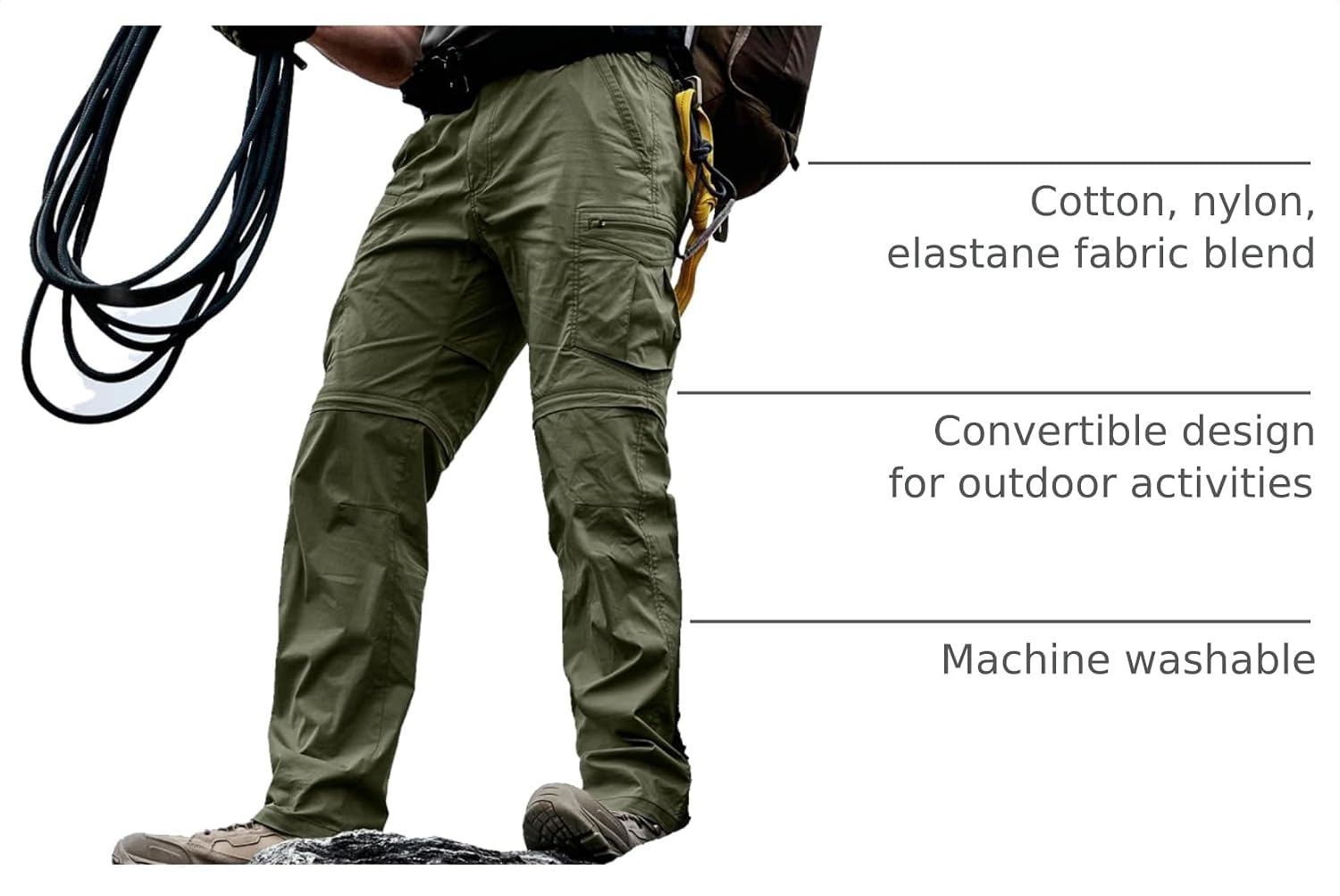 CQR Men's Convertible Cargo Tactical Pants, Water Resistant Outdoor Hiking Pants, Zip Off Lightweight Stretch Work Pants