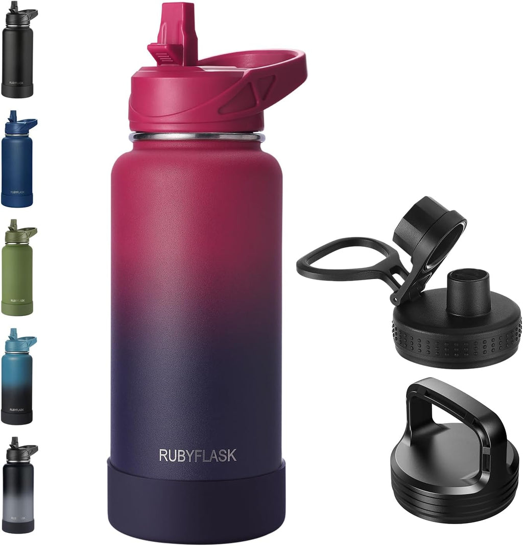 RUBYFLASK 32 oz Insulated Stainless Steel Water Bottle with Straw